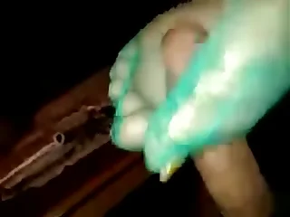 Ms. L.V white-headed wings green nylon footjob